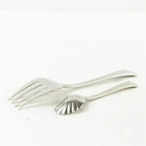 Lot of 2  Medium Solid Cold Meat Serving Fork & Sugar Shell Spoon