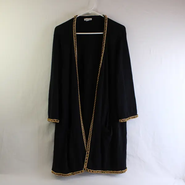 Joan Rivers Black Open-Front Cardigan Gold Chain Accent Women's Size 2X