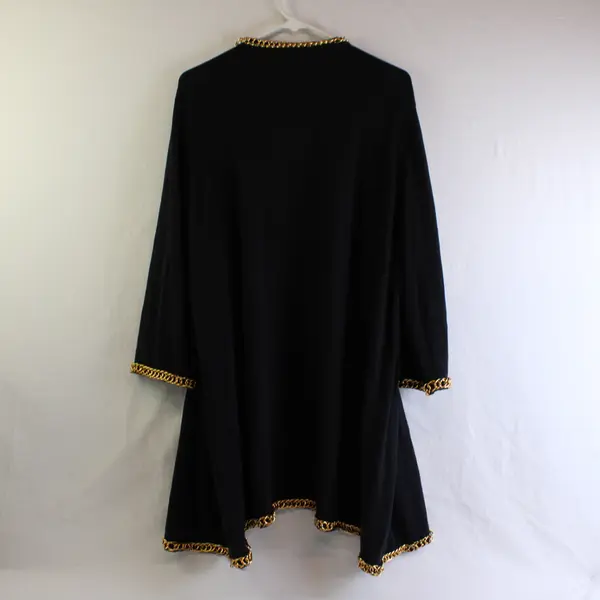 Joan Rivers Black Open-Front Cardigan Gold Chain Accent Women's Size 2X