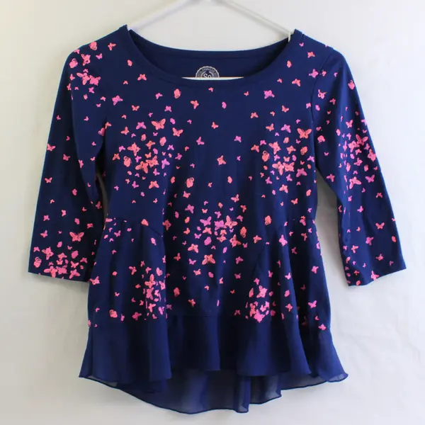 Sonoma Blue and Pink Butterfly Print Top Girls' Size 10