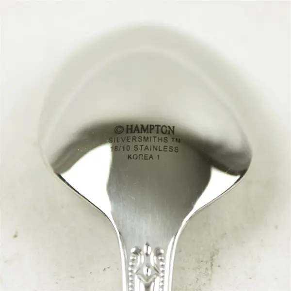 Set of 4 Hampton Silversmiths Lauren Frosted Stainless Place/Oval Soup Spoons