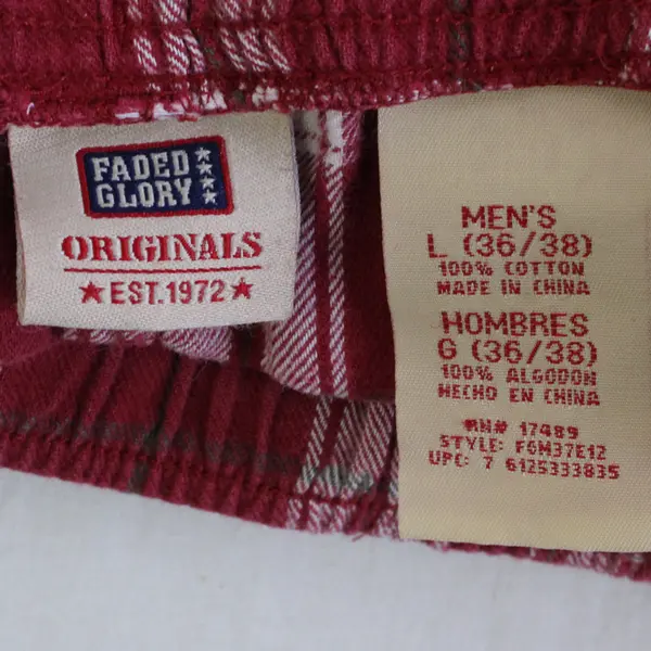 Faded Glory Red/White Plaid Patterned Pajama Pants Men's Size Large (36/38)