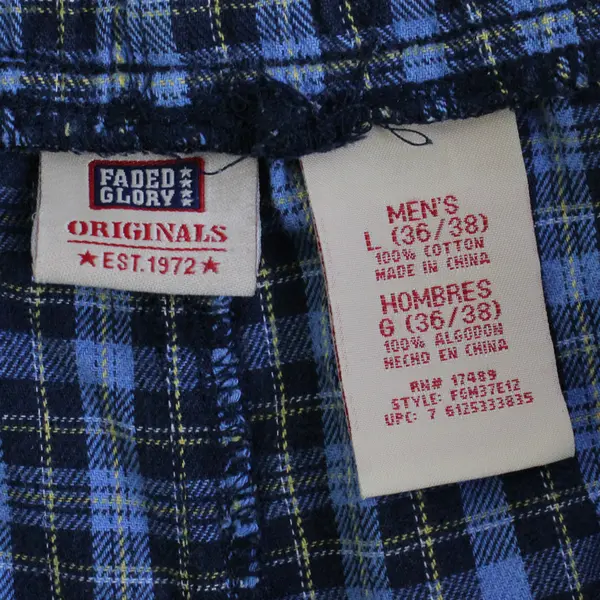 Faded Glory Blue/Yellow Plaid Patterned Pajama Pants Men's Size L (36/38)