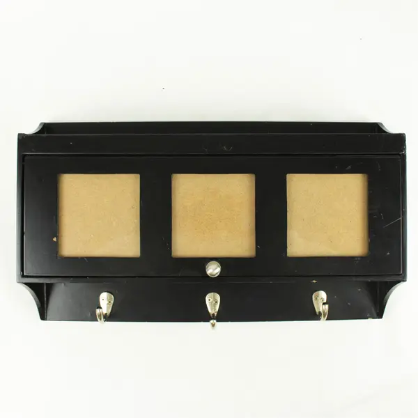Black Wall Shelf Coat & Key Hanger w/ 3 Picture Frames 17.25"