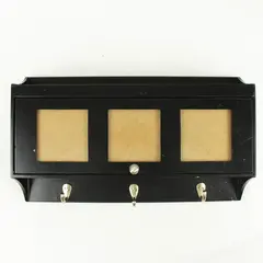 Black Wall Shelf Coat & Key Hanger w/ 3 Picture Frames 17.25"