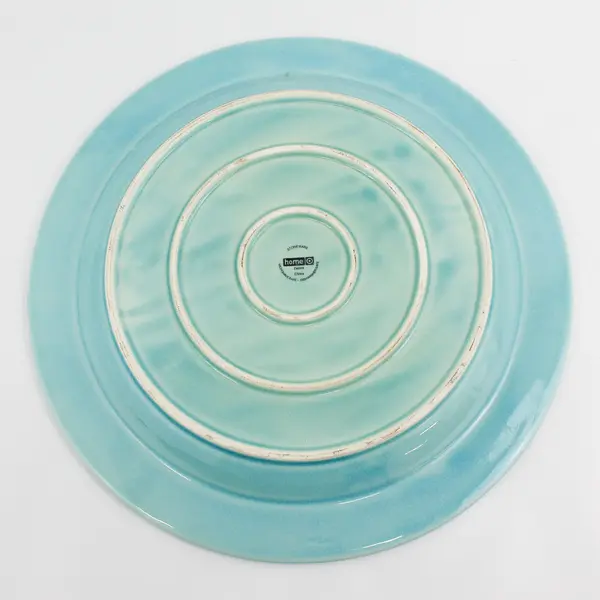 Home Embossed Zazen Crackled Stoneware Serving Platter 17" Teal Turquoise