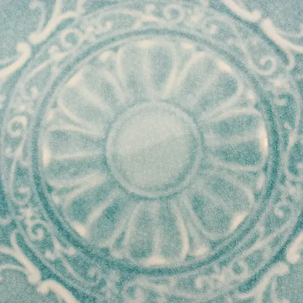 Home Embossed Zazen Crackled Stoneware Serving Platter 17" Teal Turquoise