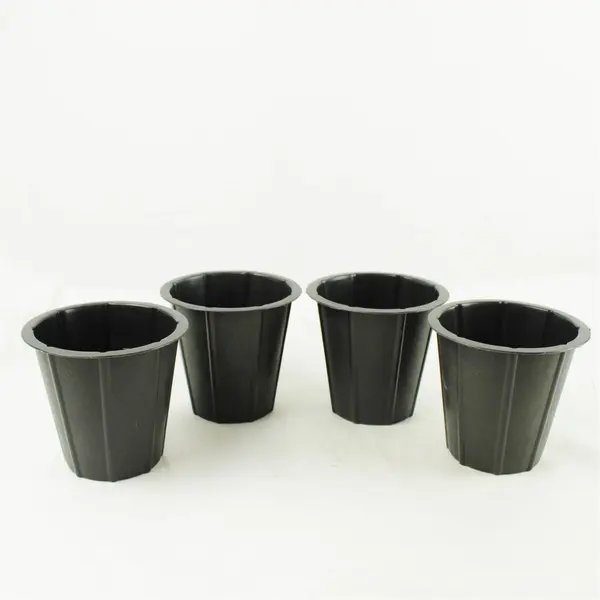 Lot of 4 Black Plastic Planters 6x9.5in Stackable Indoor/Outdoor