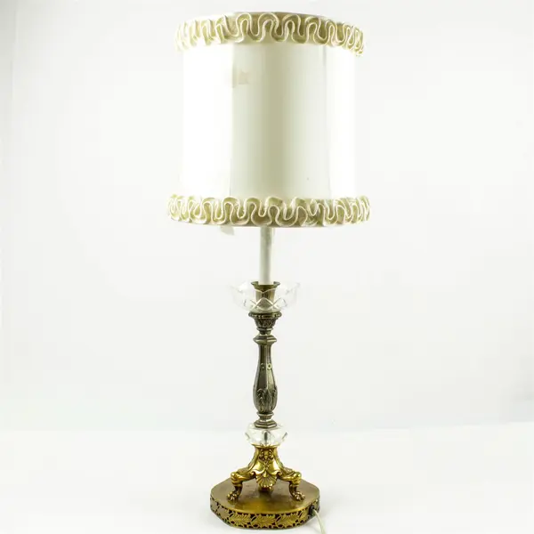 Vintage Mid-Century Ornate Brass Finish Candlestick Table Lamp 