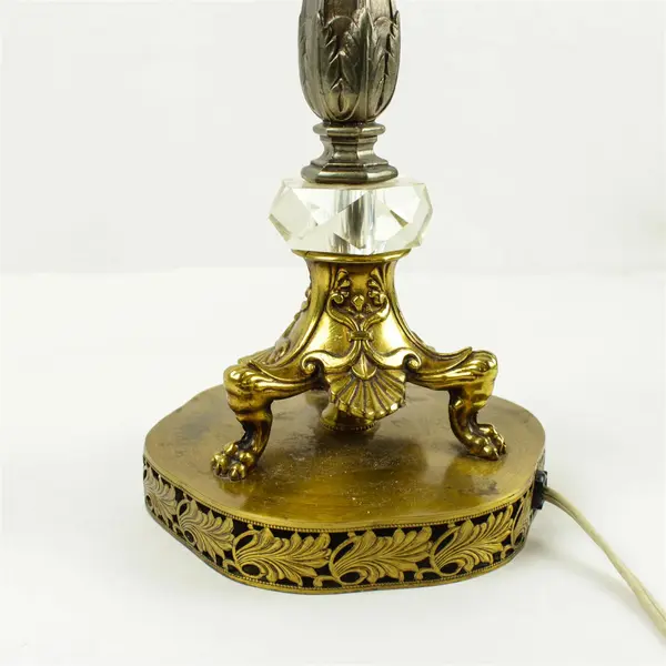 Vintage Mid-Century Ornate Brass Finish Candlestick Table Lamp 