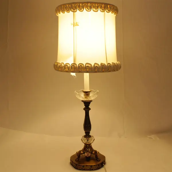Vintage Mid-Century Ornate Brass Finish Candlestick Table Lamp 
