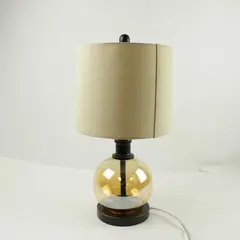 Amber Bubble Glass Globe Table Lamp with Canvas Shade