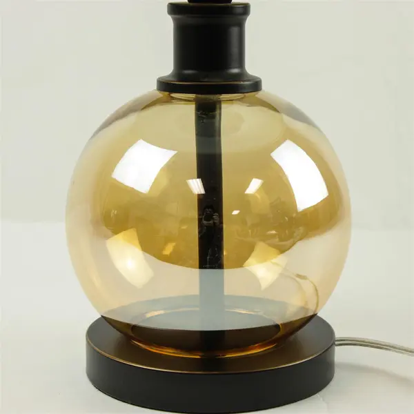 Amber Bubble Glass Globe Table Lamp with Canvas Shade