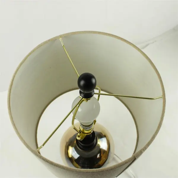 Amber Bubble Glass Globe Table Lamp with Canvas Shade