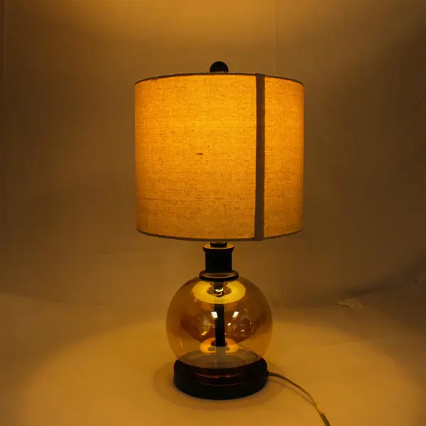 Amber Bubble Glass Globe Table Lamp with Canvas Shade