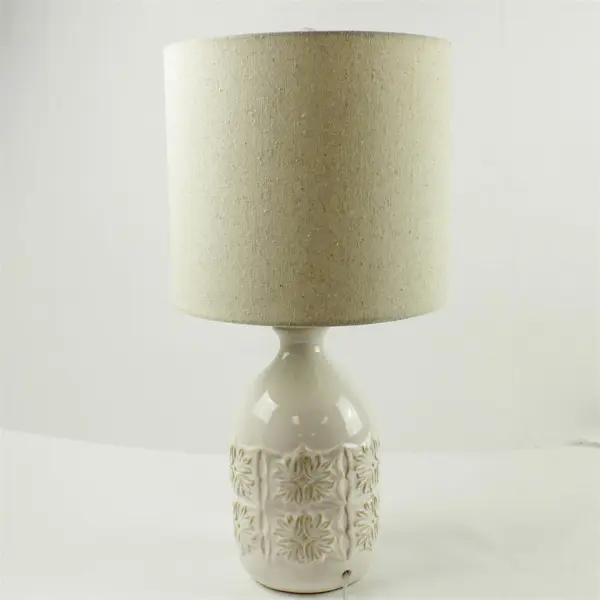 White Ceramic Floral Frieze Table Lamp 