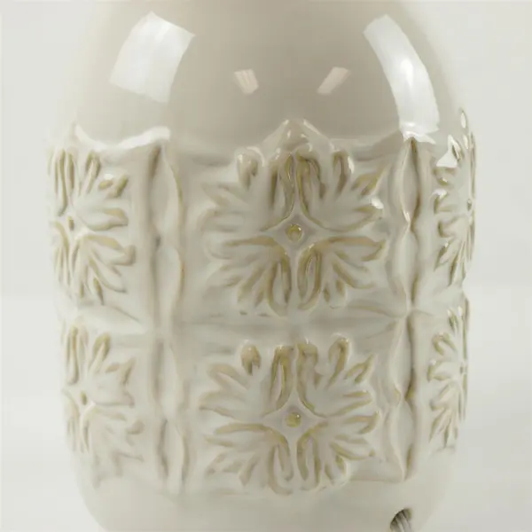 White Ceramic Floral Frieze Table Lamp 