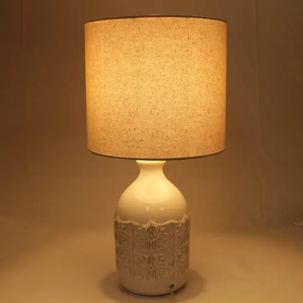 White Ceramic Floral Frieze Table Lamp 
