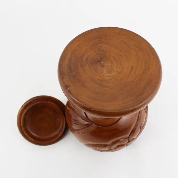 Large Turned Carved Wood Lidded Jar Urn Floral Pattern 11"