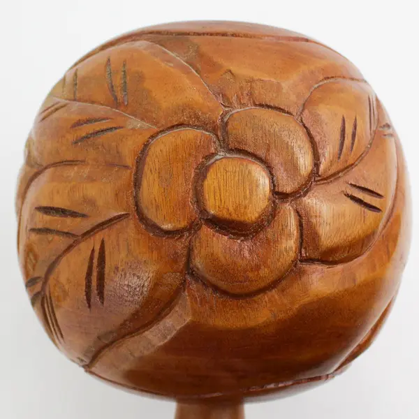 Large Turned Carved Wood Lidded Jar Urn Floral Pattern 11"