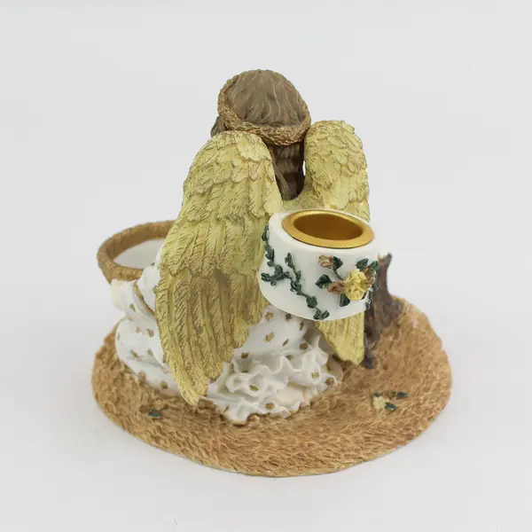 Resin Angel And Sheep Taper Candle Holder With Trinket Dish