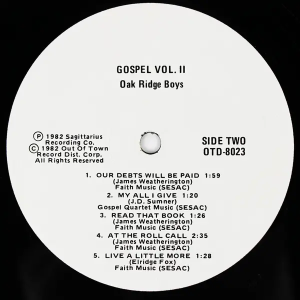 Oak Ridge Boys Gospel Volume 2 Vinyl LP