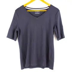 Talbots Solid Blue Color Short Sleeve Tee-Shirt V-Neck Women's Size L