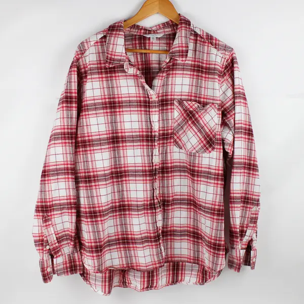 Time And Tru Pink/White Plaid Long Sleeve Button Up Shirt Men's Size XXL