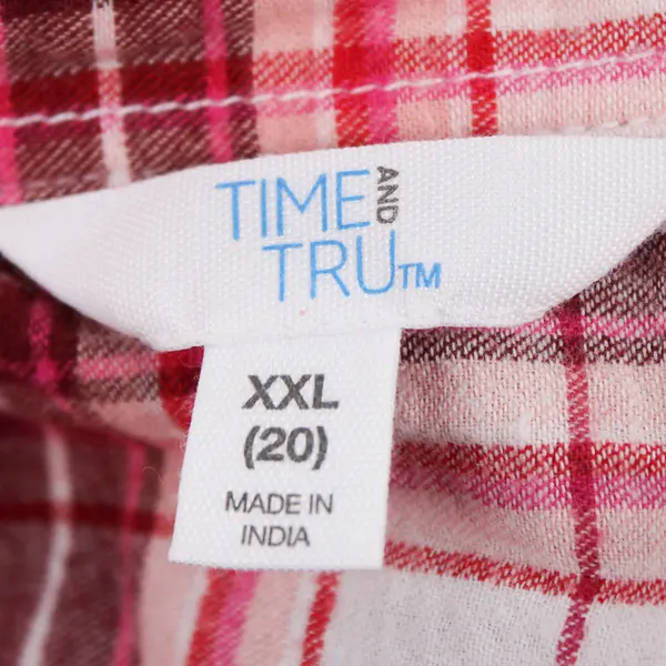 Time And Tru Pink/White Plaid Long Sleeve Button Up Shirt Men's Size XXL