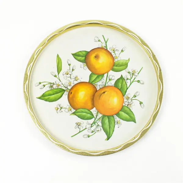 Lot of 2 Vintage Metal Trays Oranges & Flowers Hawaiian Islands