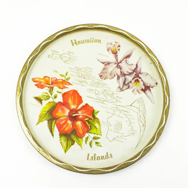 Lot of 2 Vintage Metal Trays Oranges & Flowers Hawaiian Islands