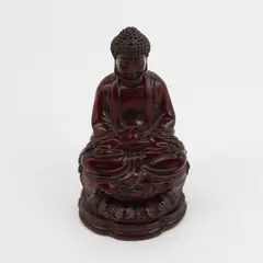 Red Sitting Medicine Buddha Resin Figurine 4.25 Inch Made in China