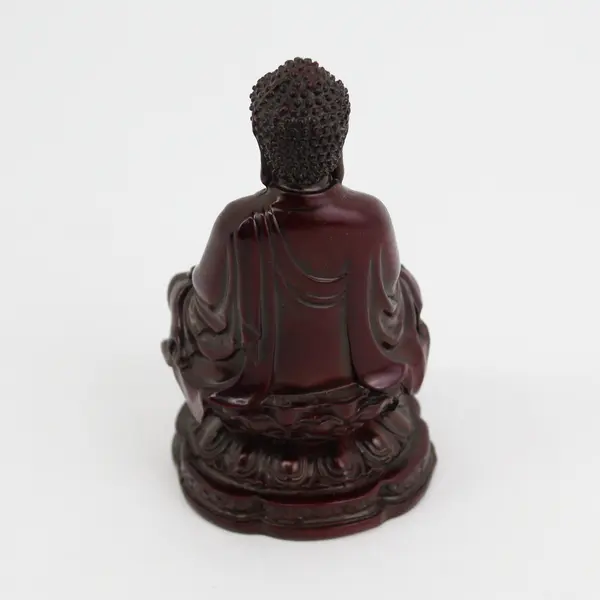 Red Sitting Medicine Buddha Resin Figurine 4.25 Inch Made in China