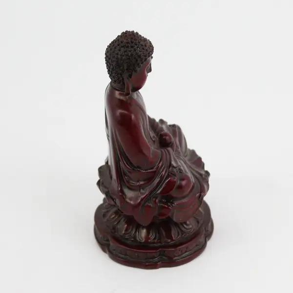 Red Sitting Medicine Buddha Resin Figurine 4.25 Inch Made in China