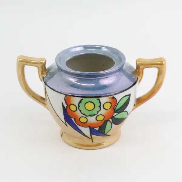 Vintage Japanese Floral Pattern Lustreware Sugar Bowl No Lid