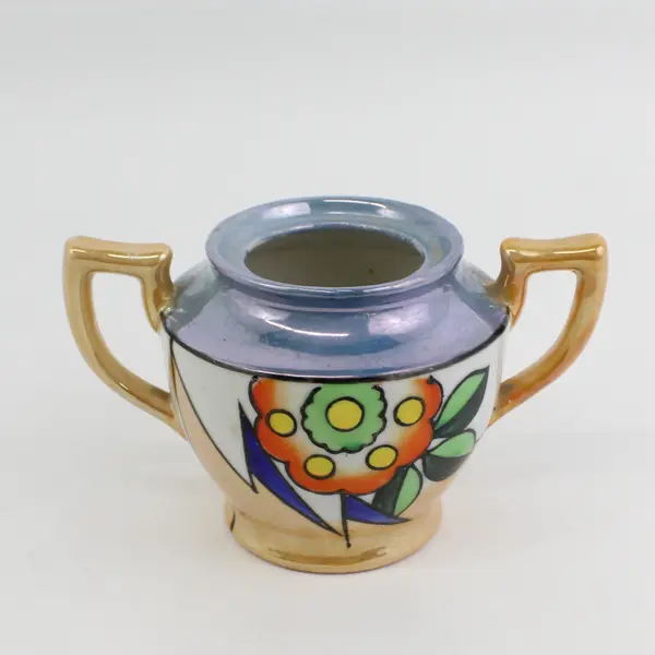 Vintage Japanese Floral Pattern Lustreware Sugar Bowl No Lid
