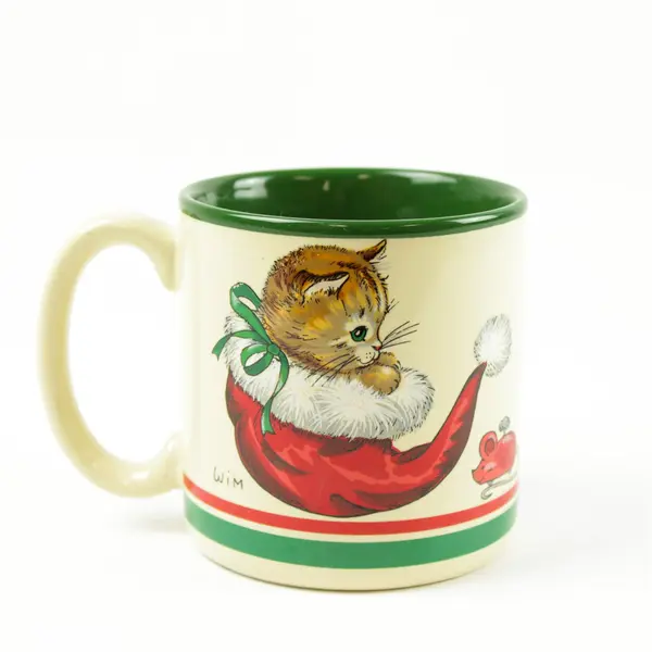 Vintage 1989 Potpourri Press Kitten Mug Christmas Cat Collectible