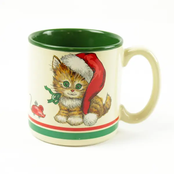 Vintage 1989 Potpourri Press Kitten Mug Christmas Cat Collectible