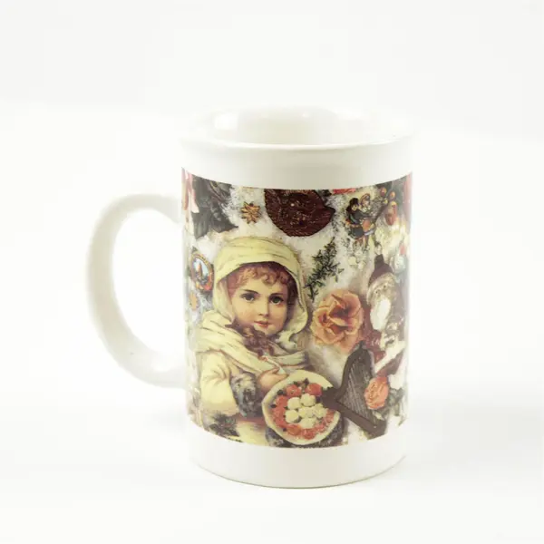 Vintage Enesco Victorian Christmas Coffee Mug 4.25in Holiday Collectible