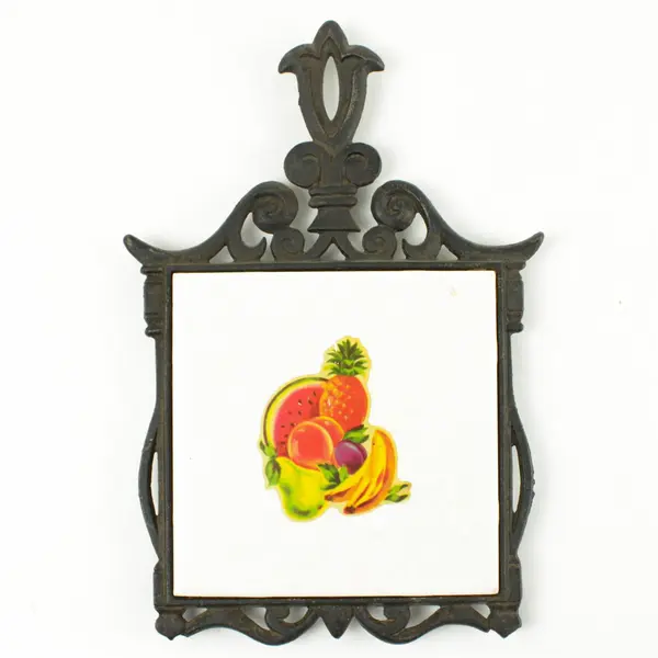 Lot of 2 Dal-Tile Fruit Motif Trivets with Black Metal Frames