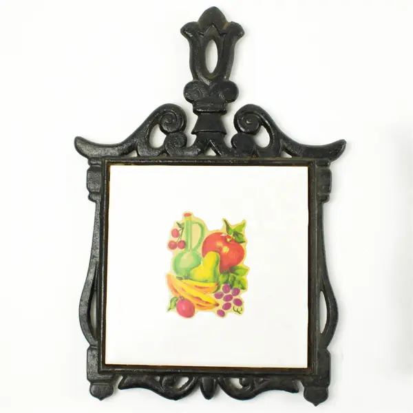 Lot of 2 Dal-Tile Fruit Motif Trivets with Black Metal Frames