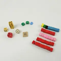 Lot of Various Game Pieces Dice Wooden Blocks Monopoly Houses
