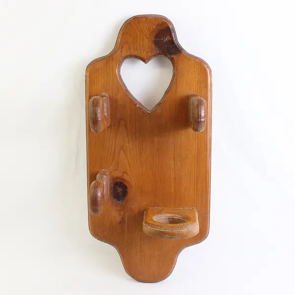 Vintage Wooden Heart Hair Dryer & Curler Holder Bathroom Organizer