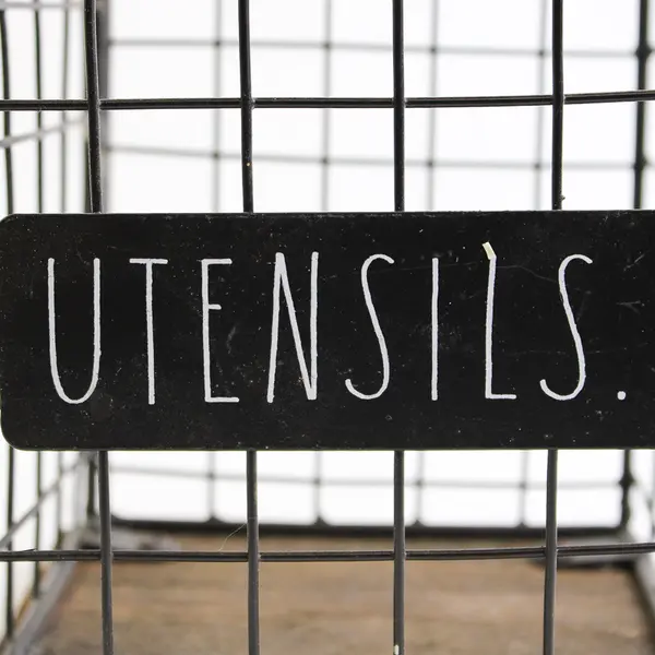 Rae Dunn Square Wire & Wood Utensil Holder Farmhouse Kitchen Organizer