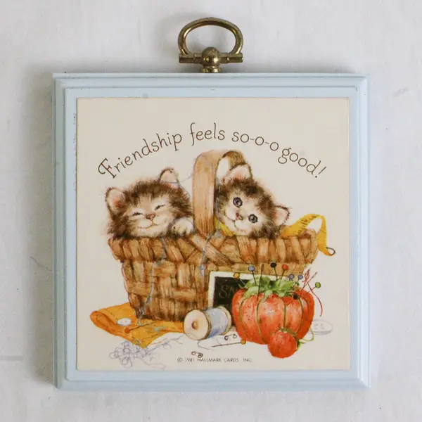 VTG 1981 Hallmark Kittens Wall Plaque Sewing Friendship Feels So-o-o Good