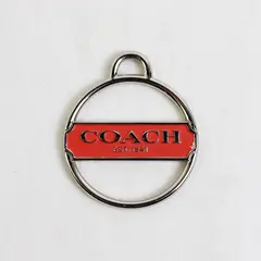 Coach Silver Metal Round Logo Disc Orange Bag Charm Key Ring