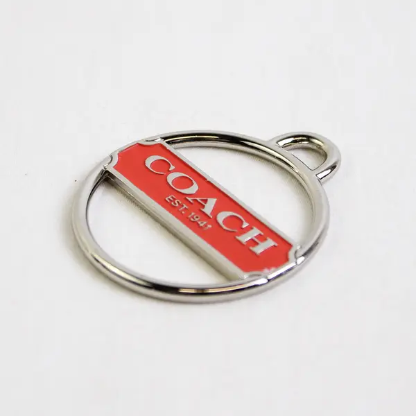 Coach Silver Metal Round Logo Disc Orange Bag Charm Key Ring