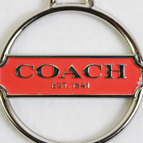 Coach Silver Metal Round Logo Disc Orange Bag Charm Key Ring
