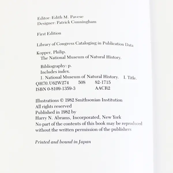 National Museum of Natural History by Philip Kopper 1982 Hardcover 1st Edition