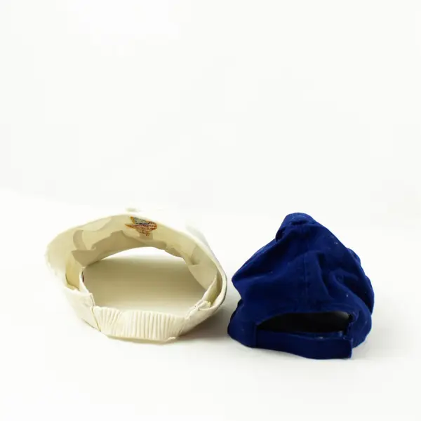 Lot of 2 Baseball Caps White W/Room For Pony Tail  & Blue Adjustable